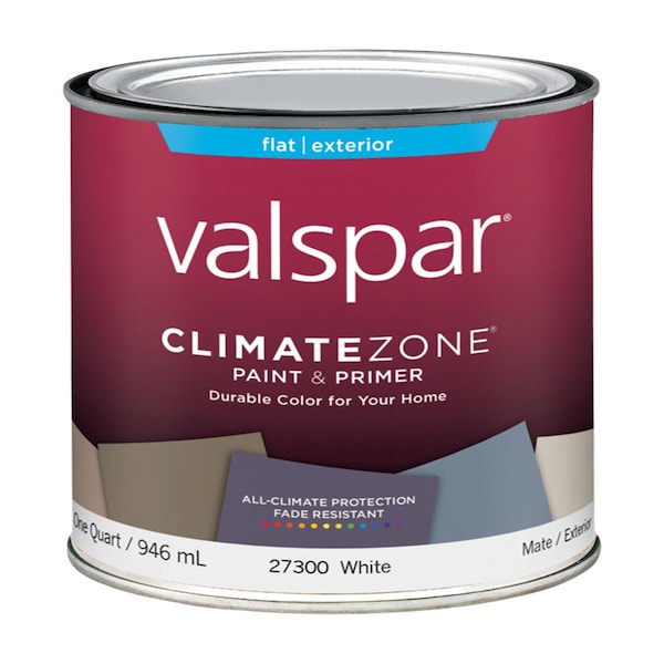 Valspar Exterior Paint, Flat, White, 1 gal 044.0027300.005 Zoro